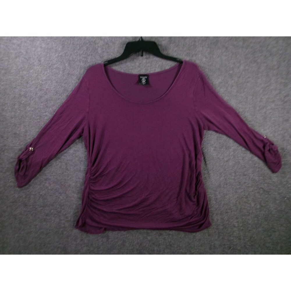Hippie Chic Top Women L Purple Scoop Neck Ruching Tunic Rayon Spandex Causal